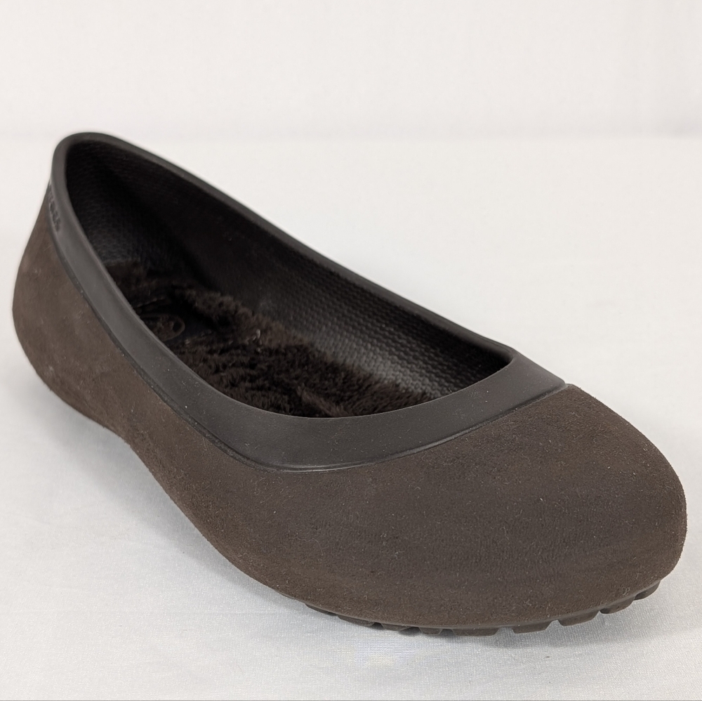 CROCS Women's Mammoth FleeceLined Ballet Flats Dark Brown Slip-On Size 5